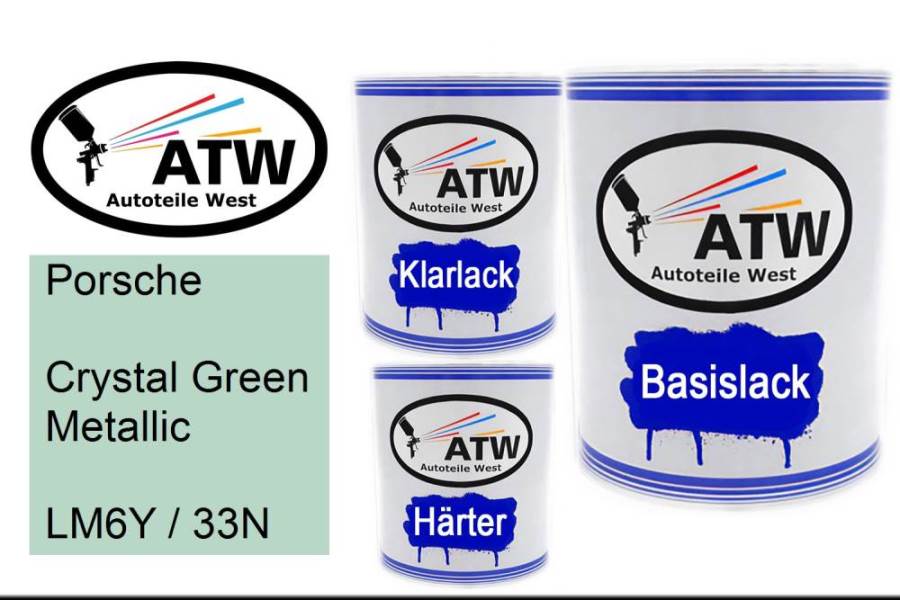 Porsche, Crystal Green Metallic, LM6Y / 33N: 1L Lackdose + 1L Klarlack + 500ml Härter - Set, von ATW Autoteile West.